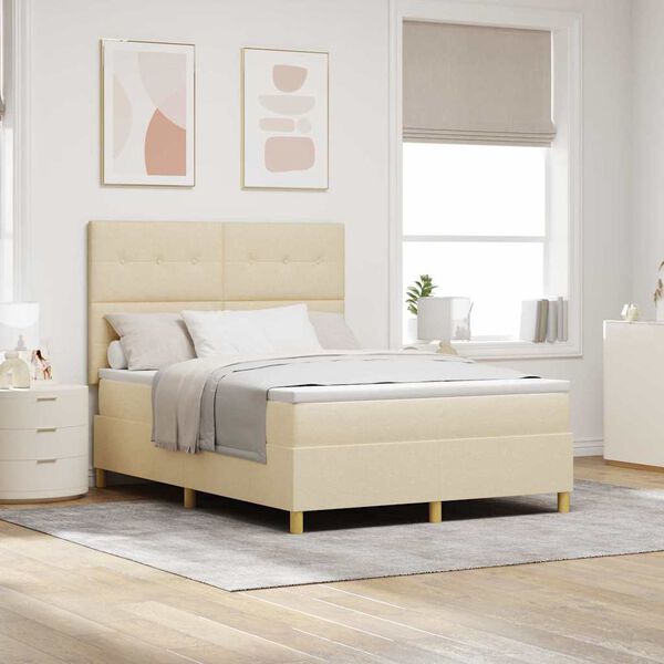 vidaXL Pat cu arc LED cu saltea Crem 140 x 190 cm țesătură