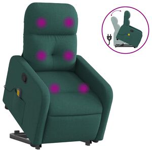 vidaXL Fotoliu rabatabil de masaj, cu ridicare, verde &icirc;nchis, textil