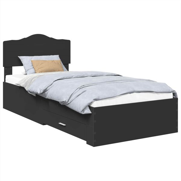 vidaXL Cadru de pat cu headboard Negru 70 x 190 cm Lemn compozit