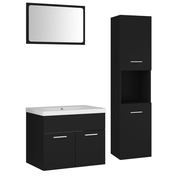 vidaXL Set mobilier de baie, negru, lemn prelucrat