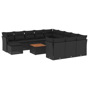 vidaXL Set mobilier de grădină cu perne, 13 piese, negru, poliratan