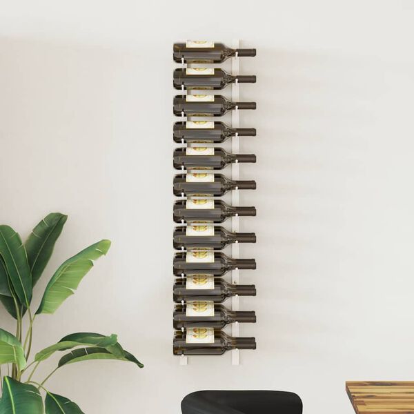 vidaXL Suport sticle de vin, de perete, 24 sticle, alb, fier