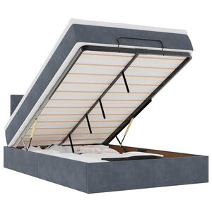 vidaXL Pat otoman cu saltea și LED-uri, gri &icirc;nchis, 120x190cm, catifea