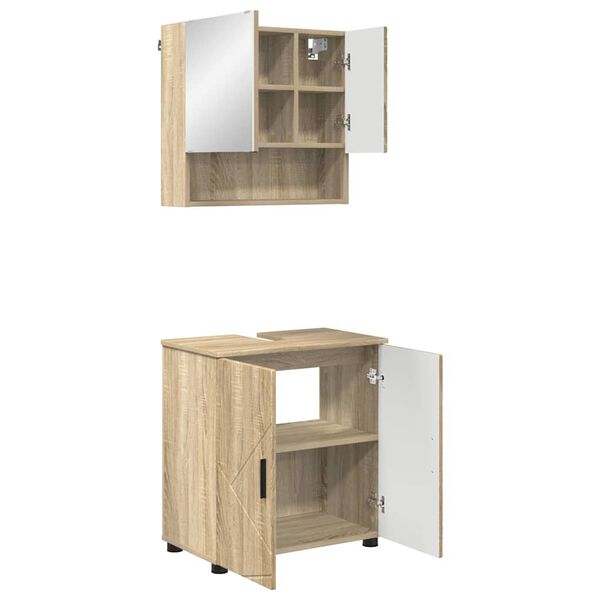 vidaXL Set de mobilier pentru baie Pe perete 2 pcs Stejar Sonoma