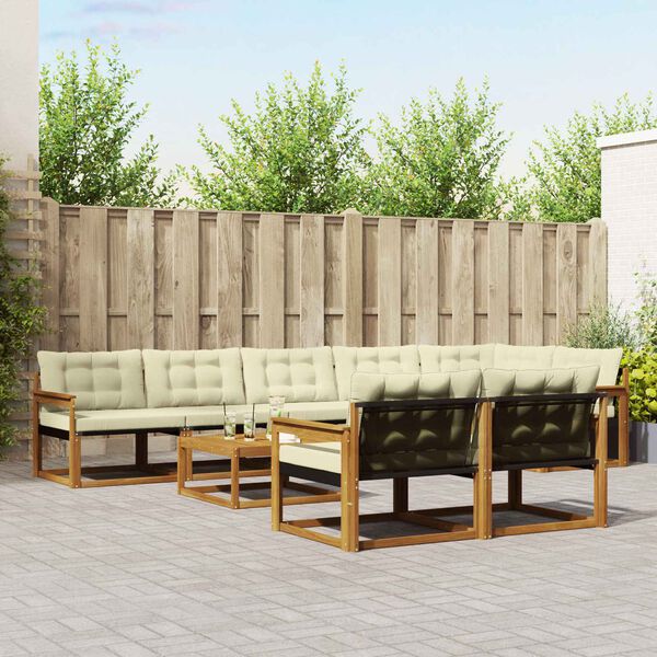 vidaXL Set de canapele de exterior cu pernă 9 pcs Natural și Crem
