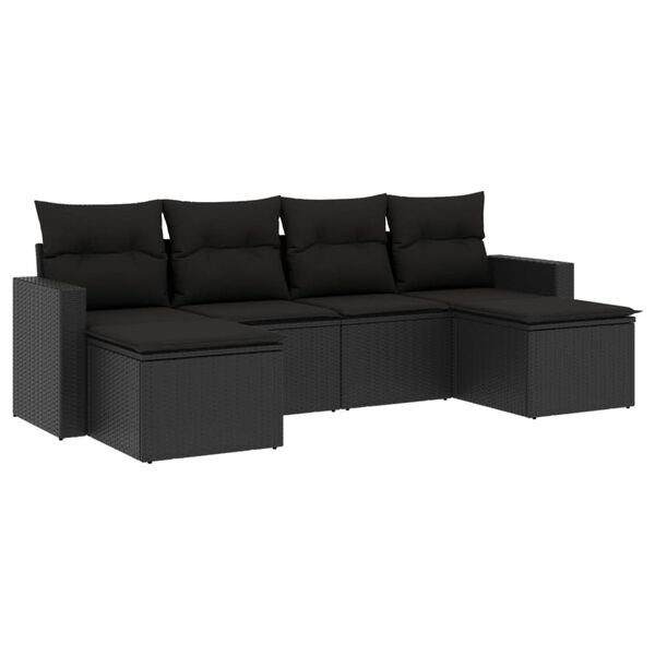 vidaXL Set mobilier de grădină cu perne, 6 piese, negru, poliratan