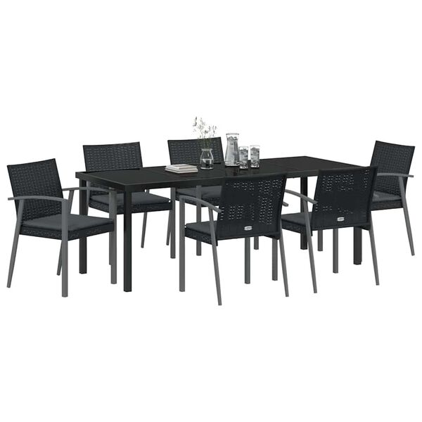 vidaXL Set de masă pentru grădină 7 pcs Negru și Gri Ratan PE