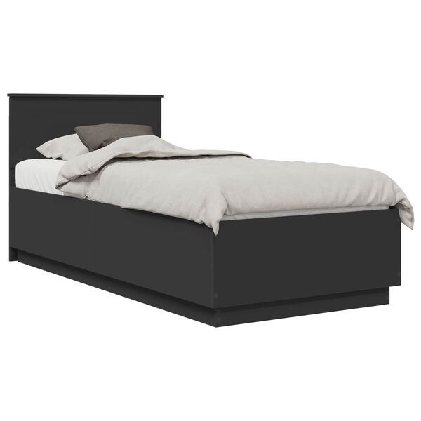 vidaXL Cadru de pat cu headboard Negru 100 x 200 cm Lemn compozit