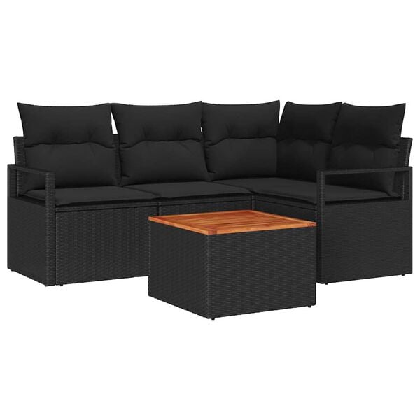 vidaXL Set de canapele pentru grădină cu pernă 5 pcs Negru Rattan poli