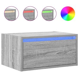 vidaXL Noptieră montată pe perete cu lumini LED, sonoma gri