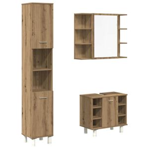 vidaXL Set mobilier de baie, 3 piese, stejar artizanal, lemn prelucrat
