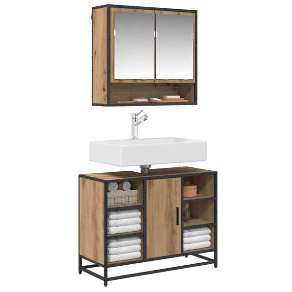 vidaXL Set de mobilier pentru baie cu raft 2 pcs Stejar Artizanal