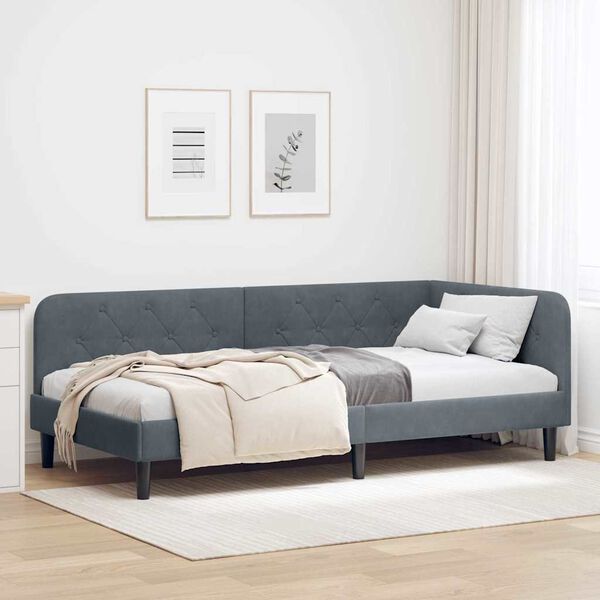 vidaXL Cadru de pat colțar cu headboard Gri &icirc;nchis 90 x 200 cm Catifea
