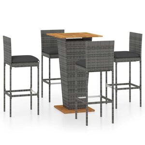 vidaXL Set mobilier bar de grădină cu perne, 5 piese, gri, poliratan