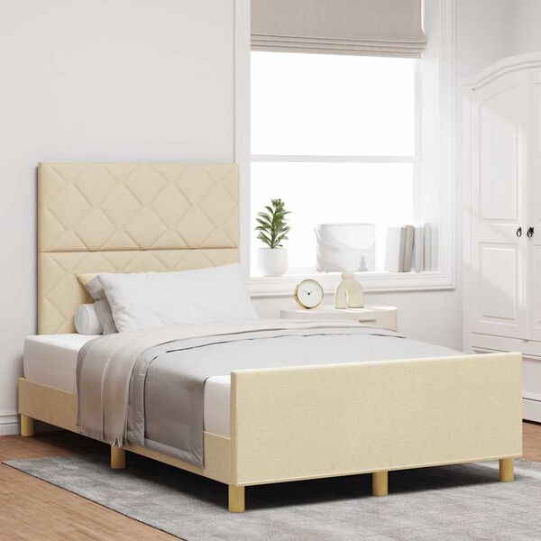 vidaXL Cadru de pat cu headboard Crem 120 x 200 cm țesătură