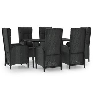 vidaXL Set mobilier de grădină cu perne, 7 piese, negru, poliratan