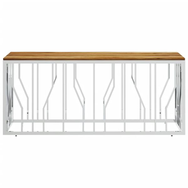 vidaXL Măsuță de cafea, argintiu, oțel inoxidabil și lemn masiv acacia