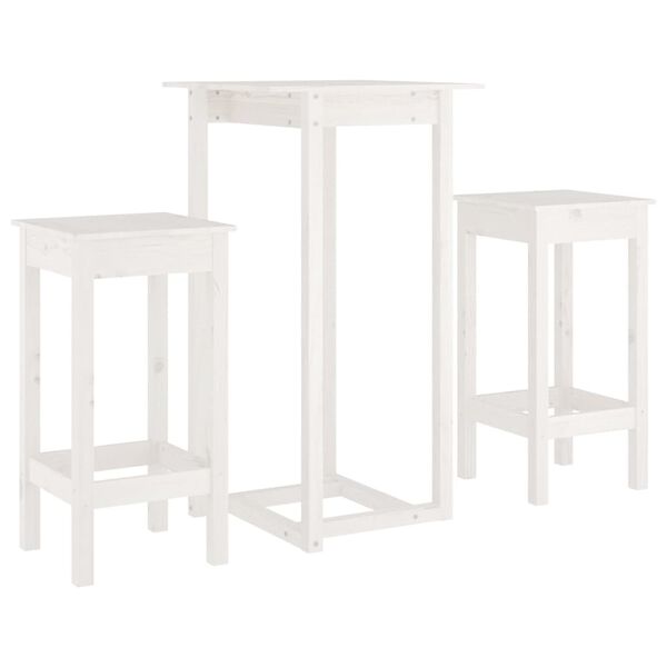 vidaXL Set mobilier de bar, 3 piese, alb, lemn masiv de pin