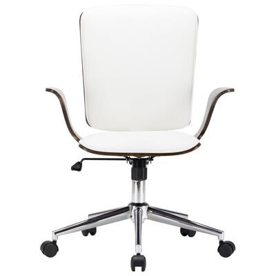 vidaXL Scaun de birou rotativ, alb, piele ecologică și lemn curbat