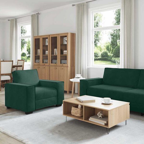 vidaXL Set de canapele cu perne, 3 piese, verde &icirc;nchis, catifea