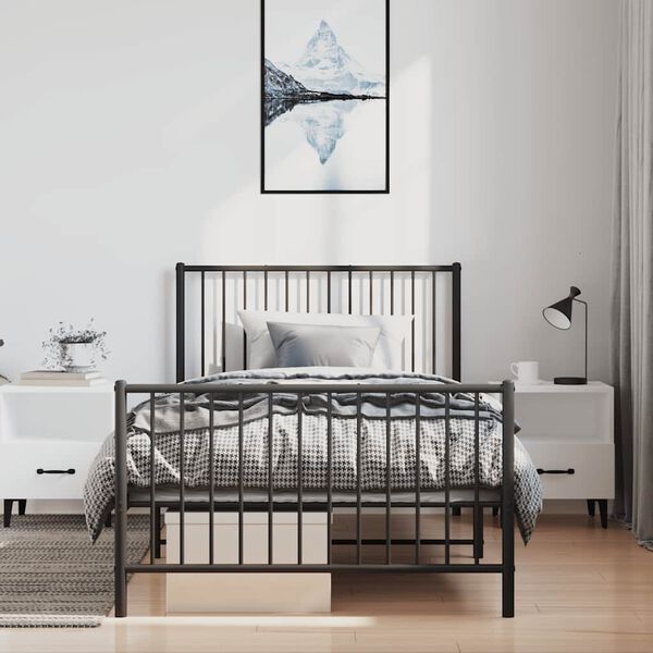 vidaXL Cadru pat metalic cu tăblii de cap/picioare, negru, 100x190 cm