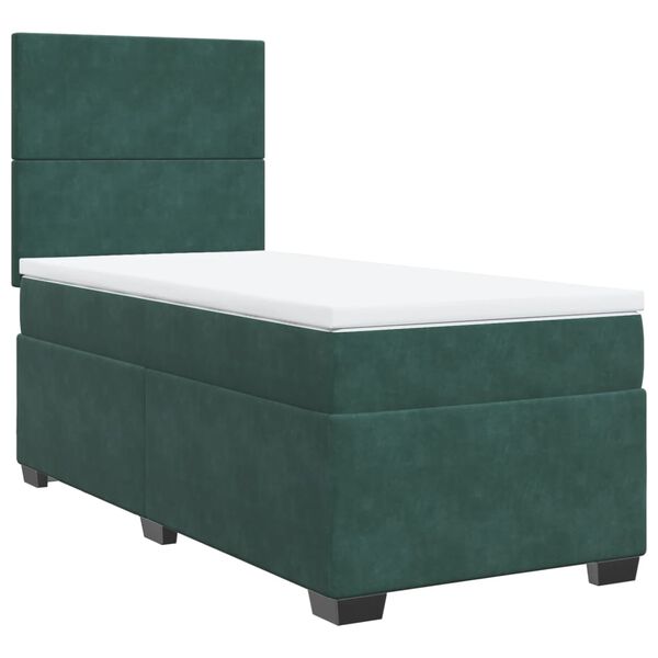 vidaXL Pat box spring cu saltea, verde &icirc;nchis, 90x190 cm, catifea