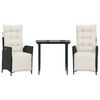 vidaXL Set mobilier de grădină cu perne, 3 piese, negru, poliratan
