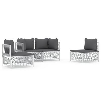 vidaXL Set mobilier de grădină, 4 piese, cu perne, alb, oțel