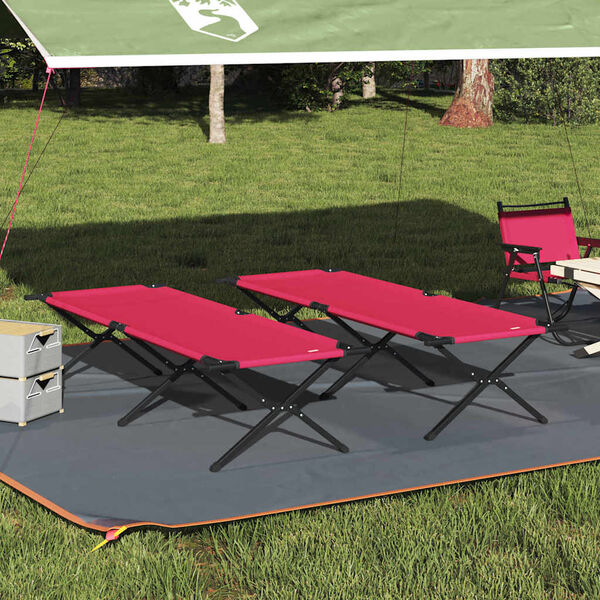vidaXL Pat pliabil pentru camping Manual 2 pcs Roșu 210 x 80 x 46 cm