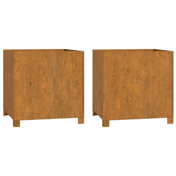 vidaXL Jardiniere cu picioare 2 buc. ruginiu 50x50x50 cm oțel corten