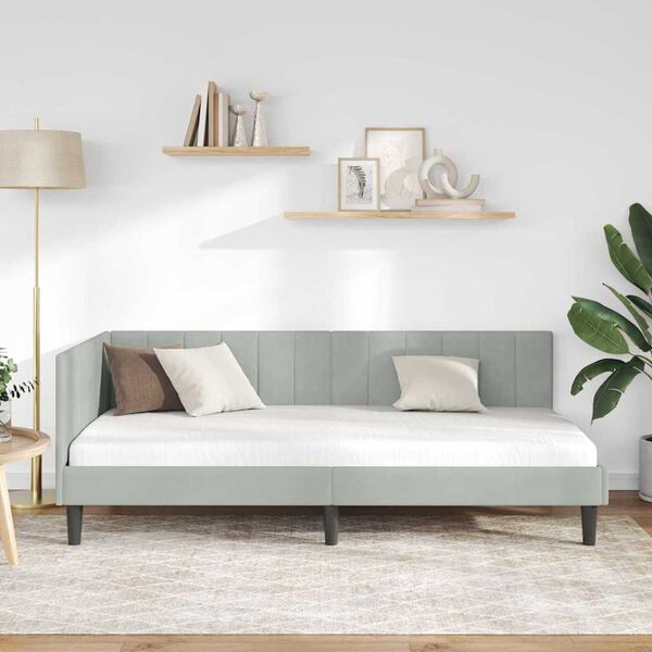 vidaXL Cadru de pat colțar Gri deschis 90 cm x 190 cm Catifea