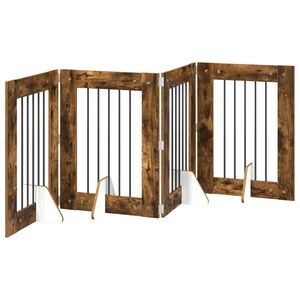 vidaXL Poartă pentru c&acirc;ini pliabilă cu suporturi 4 buc. Stejar fumuriu