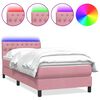 vidaXL Pat cu arcuri cu saltea și LED, roz, 80x220 cm, catifea