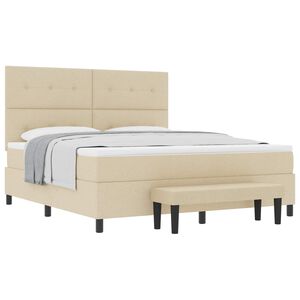 vidaXL Pat cu arcuri cu saltea cu headboard Crem 180 x 200 cm țesătură