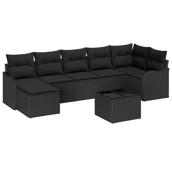 vidaXL Set de canapele pentru grădină cu pernă 8 pcs Negru Rattan poli