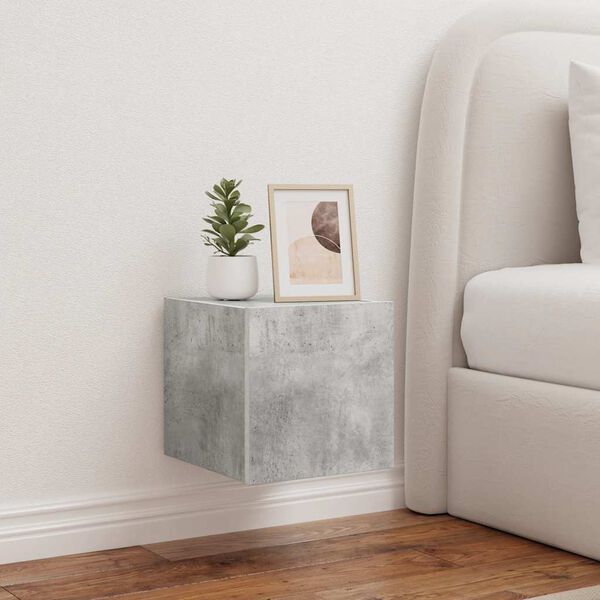 vidaXL Comodă TV de perete cu lumini LED, gri beton, 30,5x35x30 cm