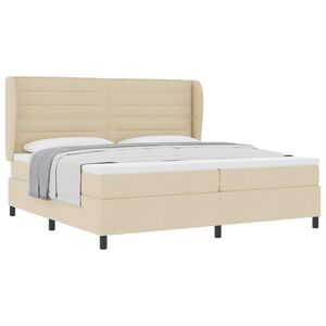 vidaXL Pat cu arcuri cu saltea cu headboard Crem 200 x 200 cm țesătură
