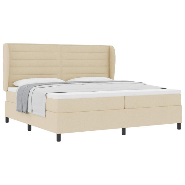 vidaXL Pat cu arcuri cu saltea cu headboard Crem 200 x 200 cm țesătură