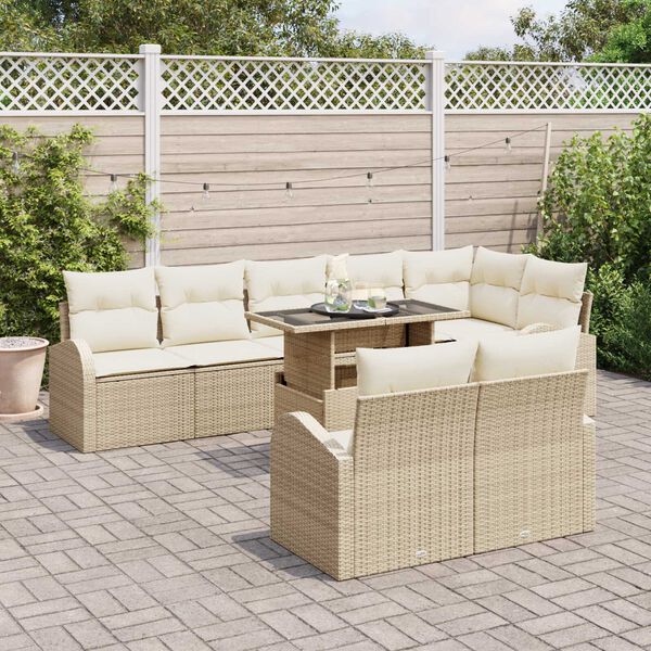 vidaXL Set de canapele pentru grădină cu pernă 9 pcs Bej Rattan poli