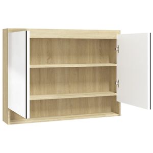 vidaXL Dulap de baie cu oglindă, alb și stejar, 80x15x60 cm, MDF