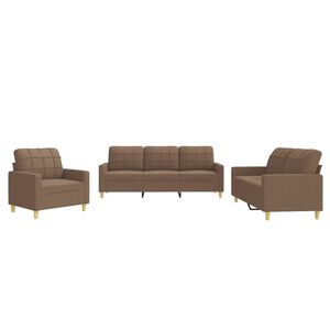 vidaXL Set de canapele cu perne, 3 piese, maro, textil