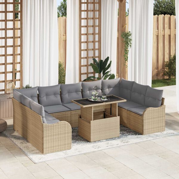 vidaXL Set de canapele pentru grădină cu pernă 10 pcs Bej Poli Rattan