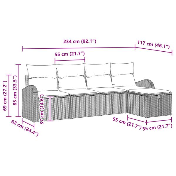vidaXL Set de canapea cu pernă cu depozitare Gri deschis poliratan