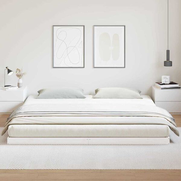 vidaXL Cadru de pat de podea Alb 213.5 x 104 x 9 cm Lemn de pin masiv