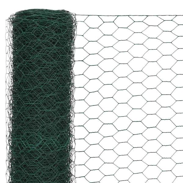 vidaXL Plasă de s&acirc;rmă găini, verde, 25 x 1,5 m, oțel cu &icirc;nveliș PVC