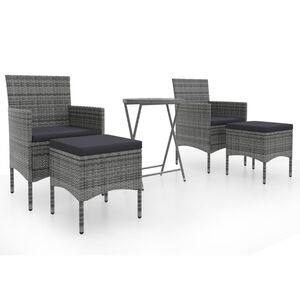 vidaXL Set mobilier de grădină, 3 piese, gri, poliratan și sticlă