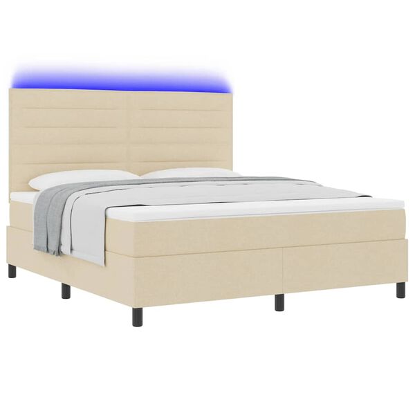 vidaXL Pat cu arcuri cu saltea cu led Crem 180 x 200 cm țesătură