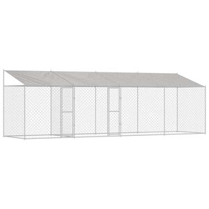 vidaXL Cușcă pentru c&acirc;ini cu acoperiș Argintiu 800 x 200 x 256 cm