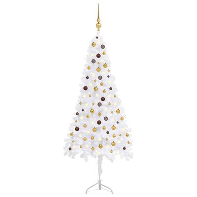 vidaXL Set brad Crăciun artificial de colț LED&globuri alb 240 cm PVC