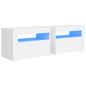 vidaXL Noptiere cu LED-uri, 2 buc., alb, 60x35x40 cm